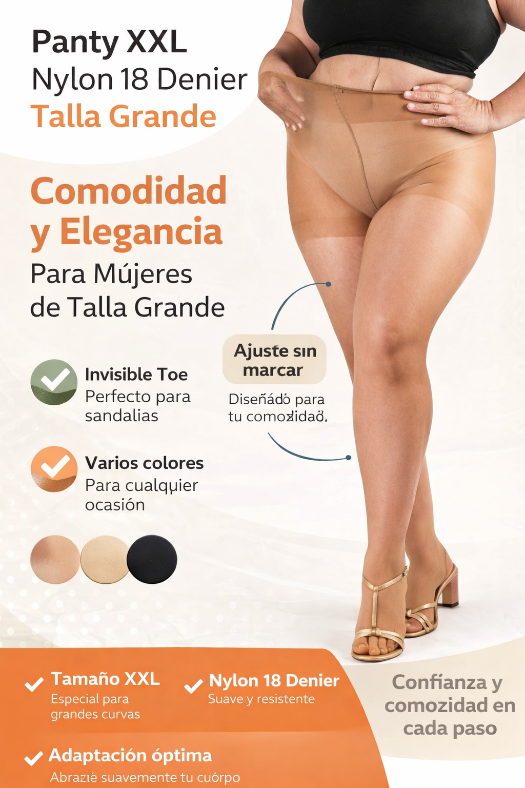 Panty XXL Nylon 18 Denier Punta Invisible + Ajuste Anatómico + Comodidad Ligera | INGESA - Imagen 2