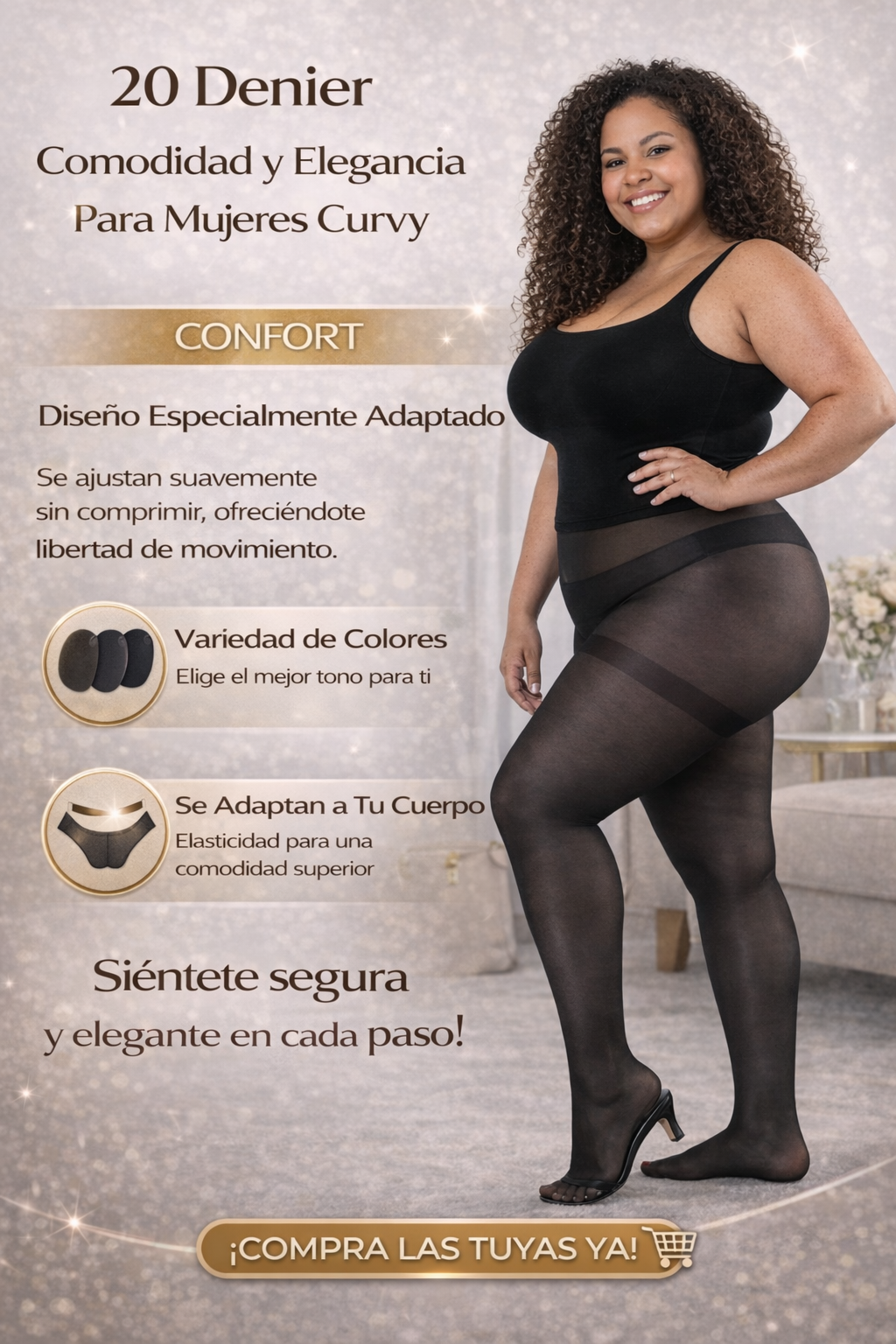 Panty XXL 20 Denier Elasticada + Ajuste Curvy + Transparencia Natural | INGESA - Imagen 7