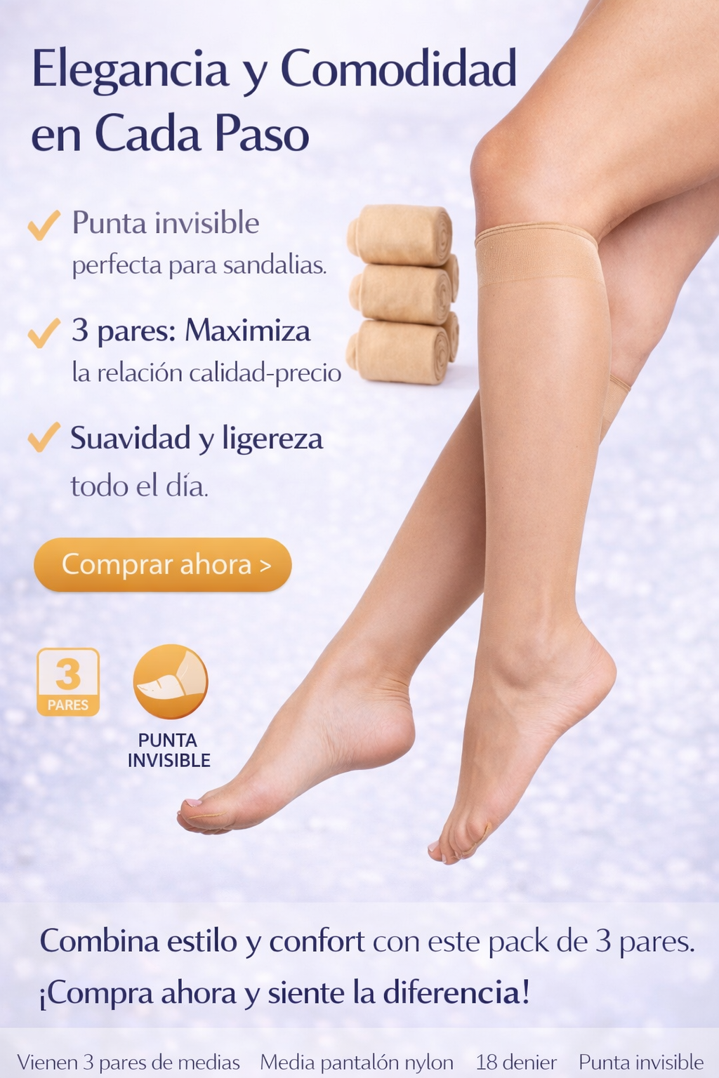 Medias para Pantalón Punta Invisible Mujer + Pack 3 Pares + Nylon Suave | INGESA - Imagen 2