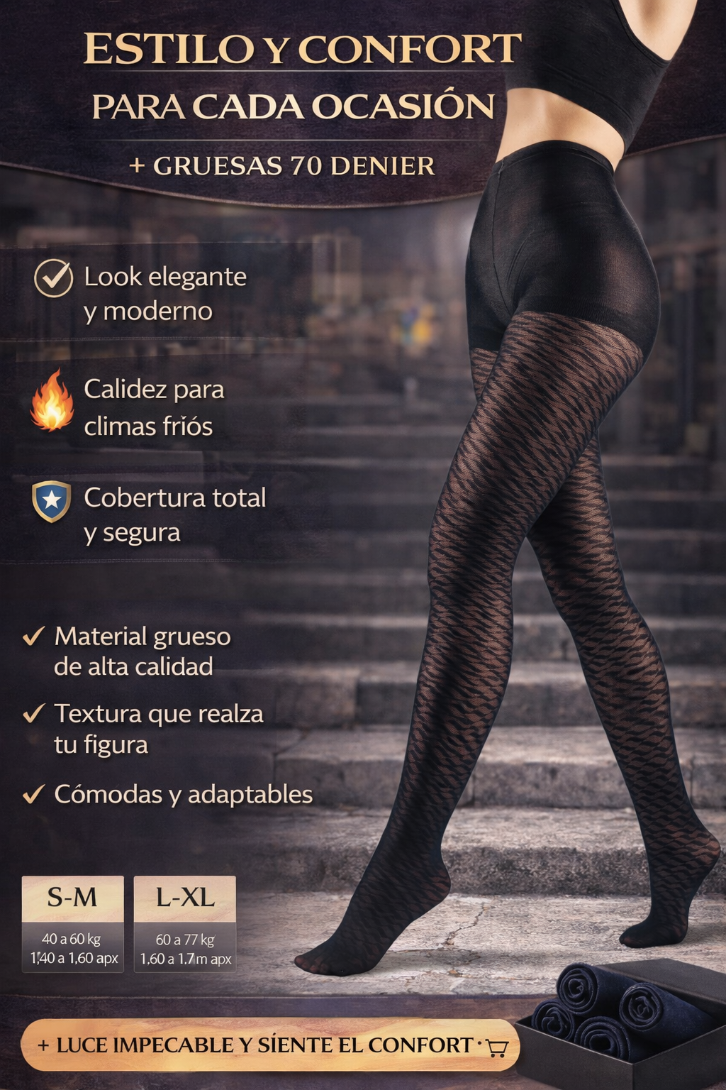 Panty Negra 70 Denier con Diseño de Ondas | INGESA - Imagen 4