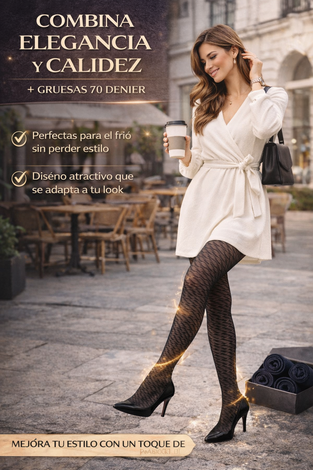 Panty Negra 70 Denier con Diseño de Ondas | INGESA - Imagen 6