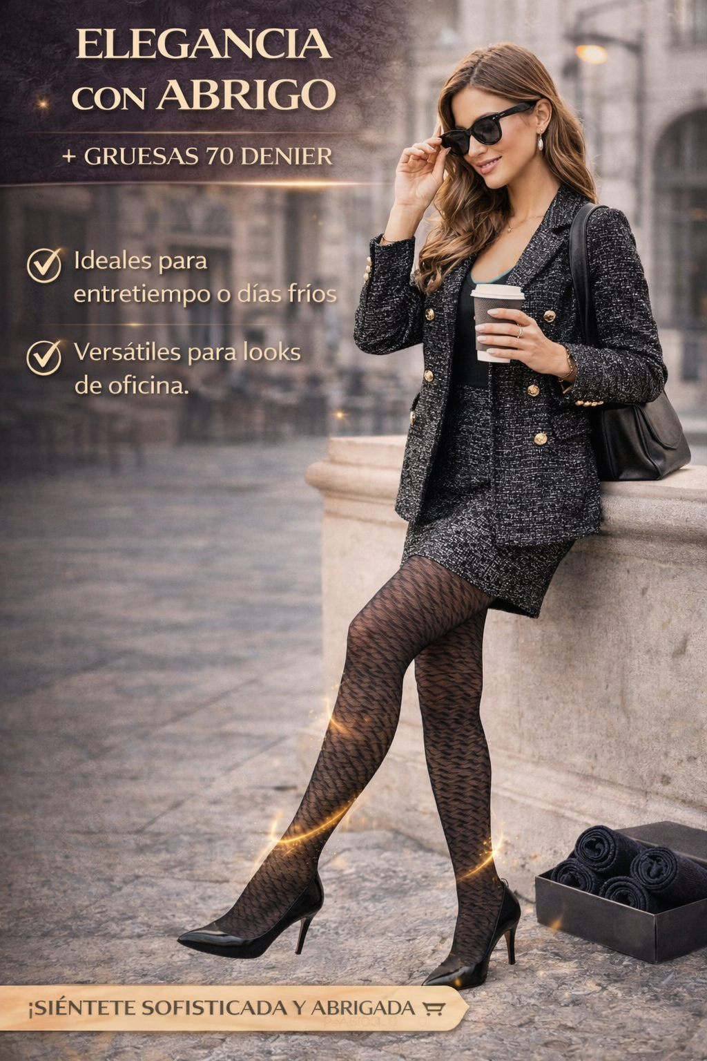 Panty Negra 70 Denier con Diseño de Ondas | INGESA - Imagen 8