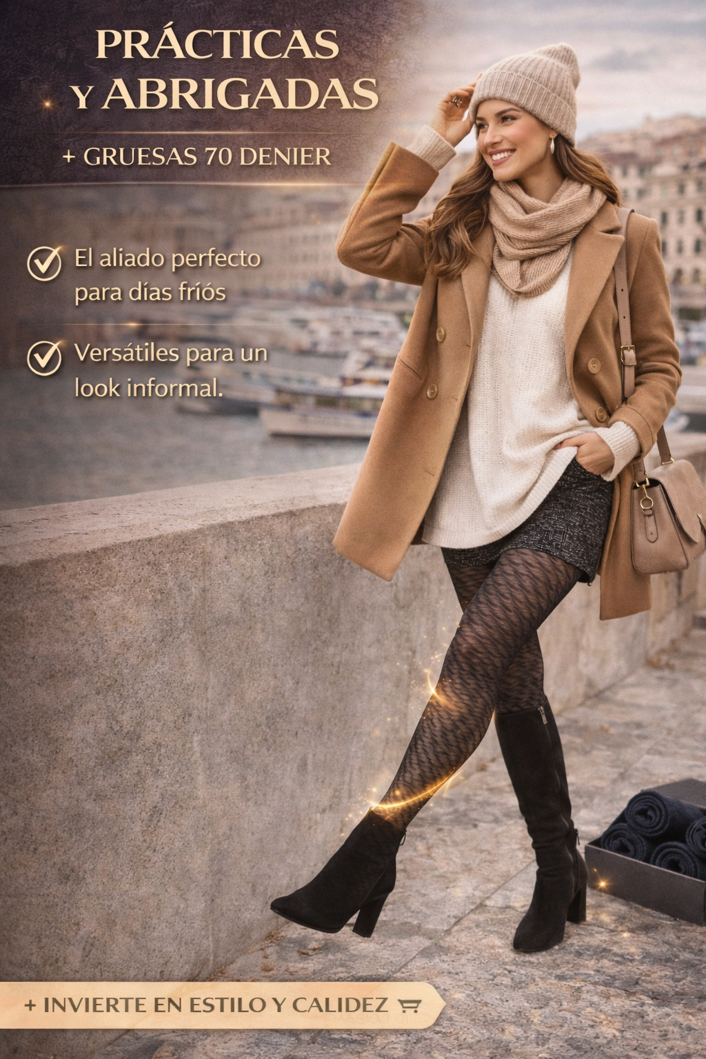 Panty Negra 70 Denier con Diseño de Ondas | INGESA - Imagen 9