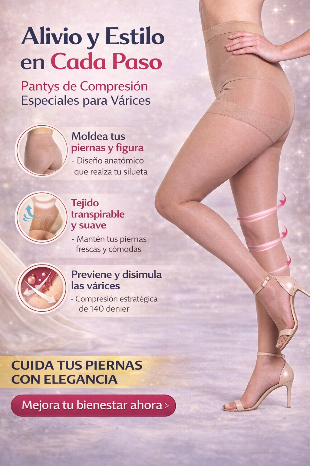 Pantys de Compresión 15–20 mmHg para Varices Mujer – MEDIVARIC | Soporte Medio - Imagen 3