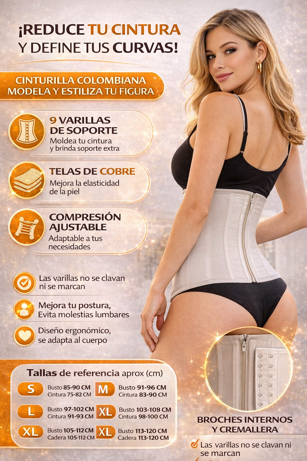 Cinturilla Faja Reductora Colombiana 9 Varillas – Control Alto y Efecto Reloj de Arena | WONDERFULL - Imagen 2