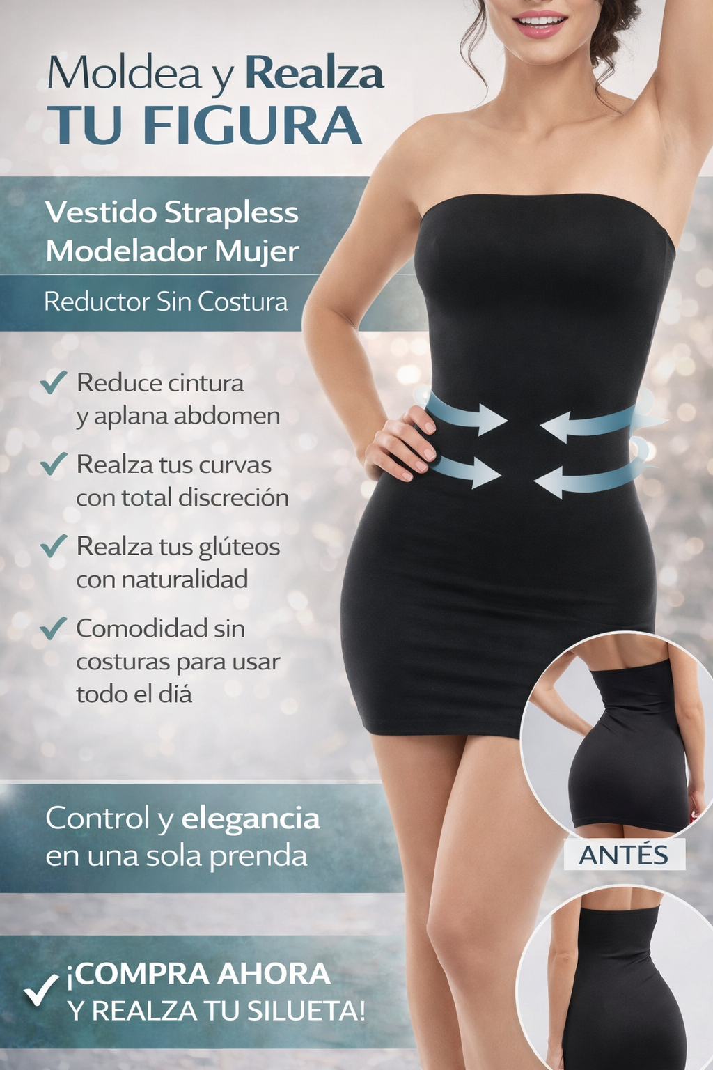 Vestido Strapless Modelador Sin Costuras Silueta Definida Invisible | INGESA - Imagen 3