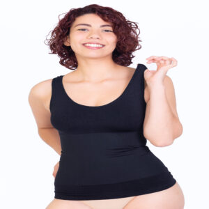 Camiseta reductora mujer sin mangas microfibra Ingesa Power-Microfiber control abdomen blanco negro