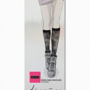 Media para pantalon negra con diseño floral difuminado INGESA, media hasta la rodilla 80 denier